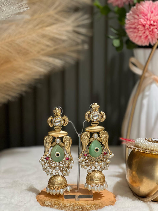 Golden Parrots Jumkha Earrings